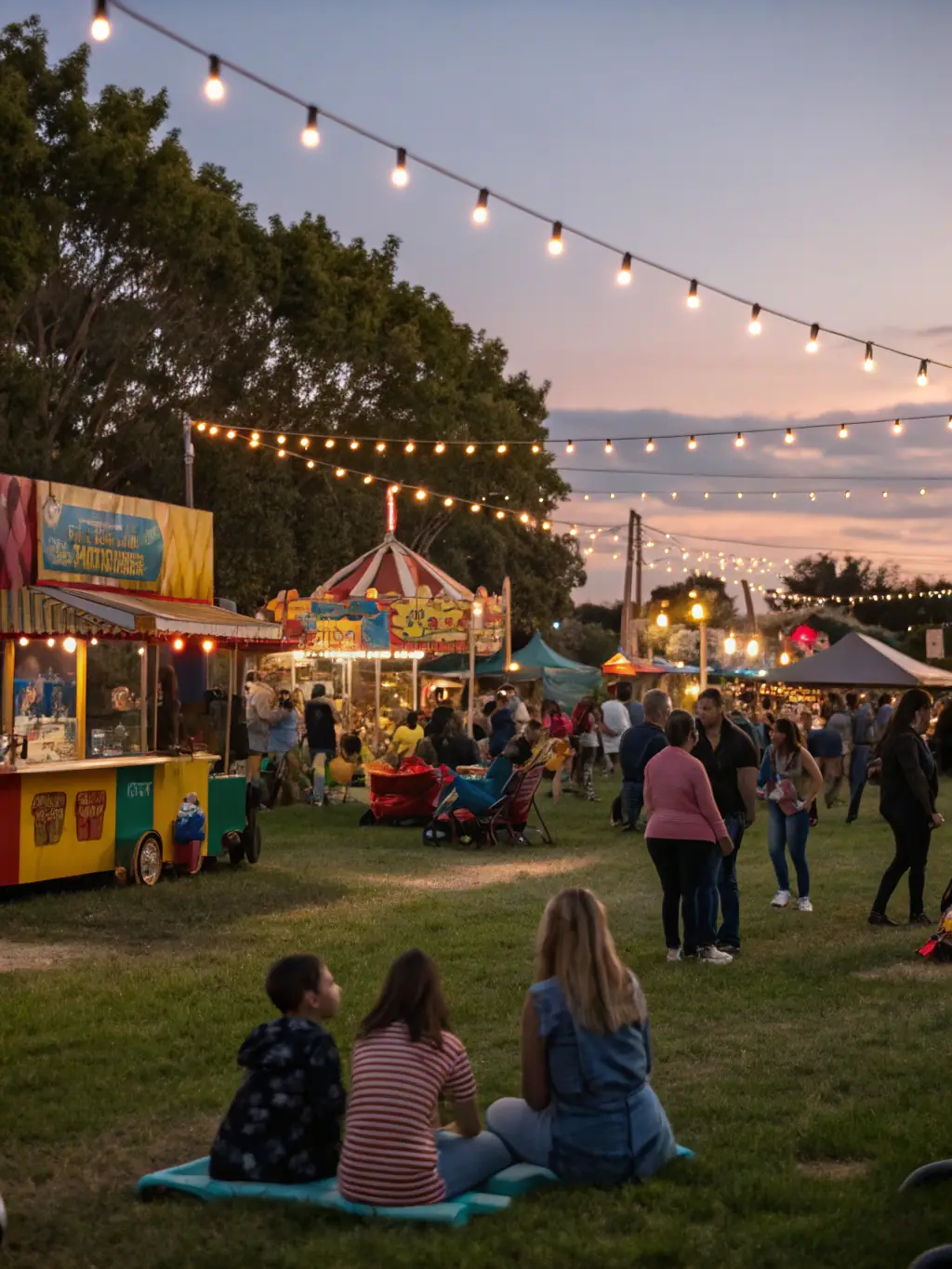 A lively outdoor scene of families and artists gathered at a festival, with performance stages, art booths, and festive decorations, capturing the spirit of the Annual Cultural Festival hosted by CACE AIGLON.